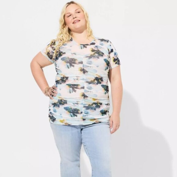 Stretch Mesh Crew Neck Ruched Top NWT - Picture 2 of 3